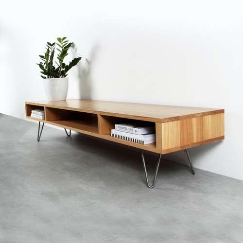 Mid century wide solid - oak, tv