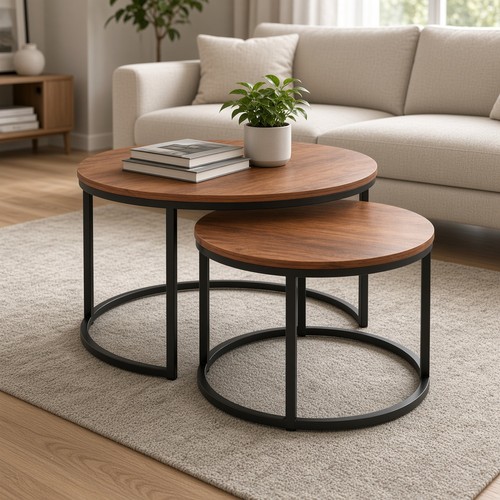 Round coffee table set - table,