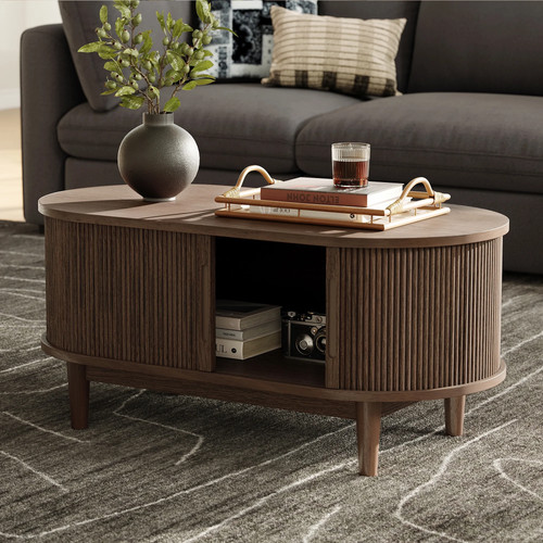 Fluted coffee table - coffee, with